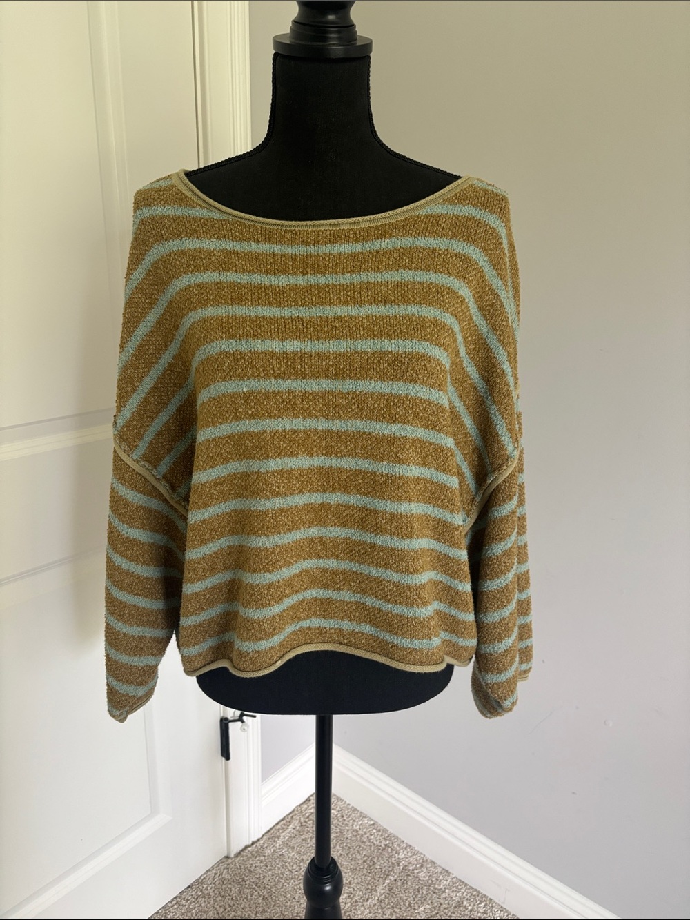 Free people Striped Boatneck Womens Sweater in Tan and Light Blue